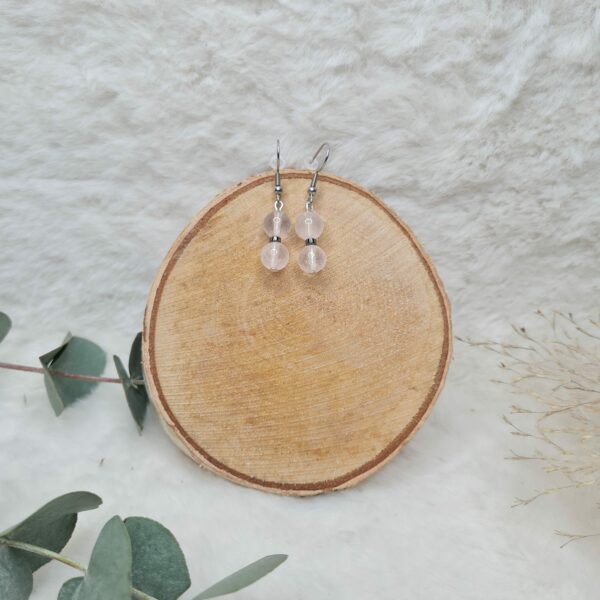 Boucles d'oreilles Quartz rose 2 perles