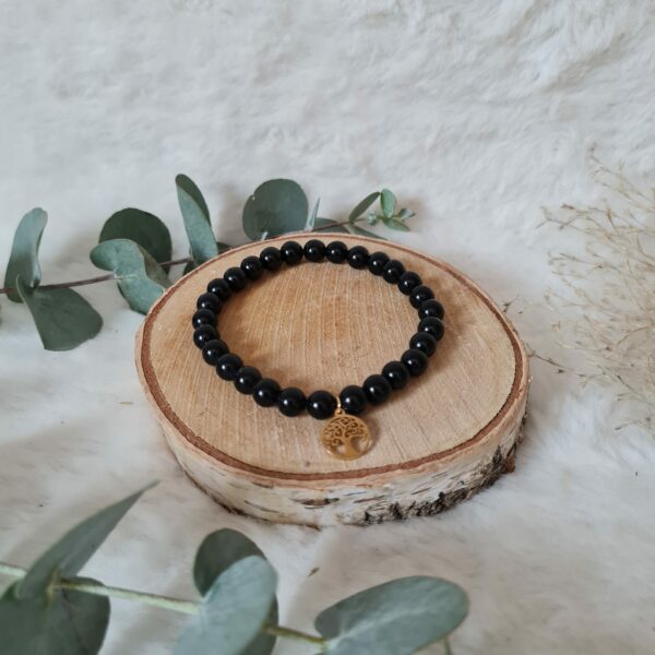 Bracelet Obsidienne noire arbre de vie 6 mm