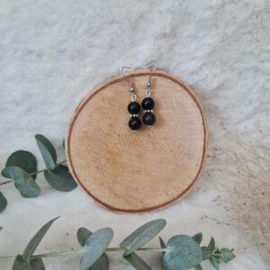 Boucles d'oreilles Obsidienne noire 2 perles 8mm