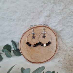 Boucles d'oreilles créoles Obsidienne noire