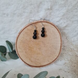 Boucles d'oreilles Obsidienne noire enfilade 3 perles