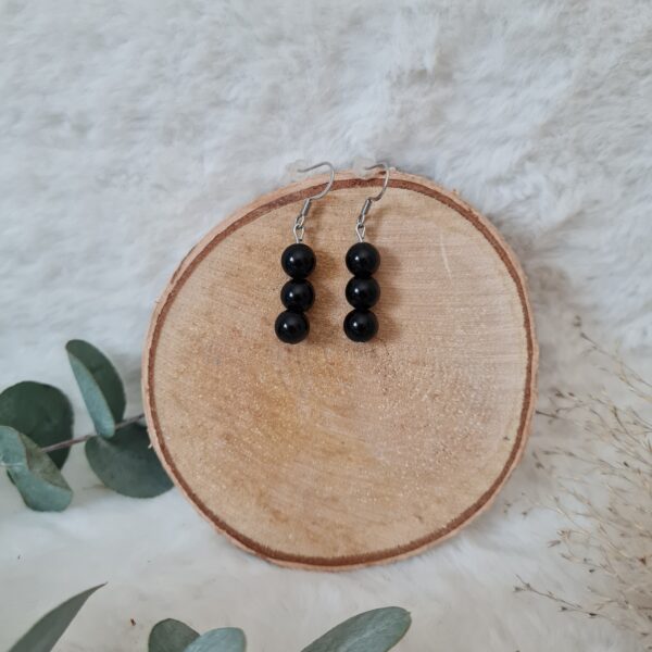 Boucles d'oreilles Obsidienne noire enfilade 8mm