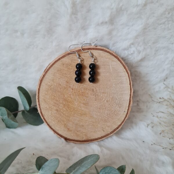 Boucles d'oreilles Obsidienne noire enfilade 6mm