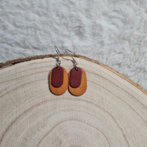 Boucles d'oreilles cuir ovale rouge et cognac