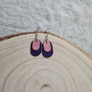 Boucles d'oreilles cuir ovale rose et violet