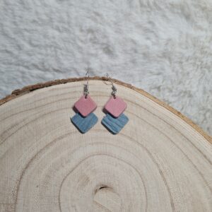 Boucles d'oreilles cuir losange bleu et rose